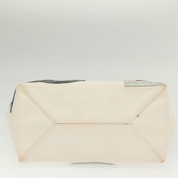 CHANEL Choco Bar Line Chain Tote Bag Canvas White Silver CC Auth - Picture 9 of 16